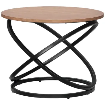 HOMCOM Masa de cafea rotunda de stil industrial din metal negru si blat din lemn, dim. O 60 x 46 I n cm | Aosom Romania imagine