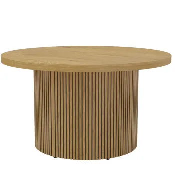 HOMCOM Masa de cafea rotunda din lemn, masa de living cu picior canelat, stil modern, aspect lemn natural | Aosom Romania imagine