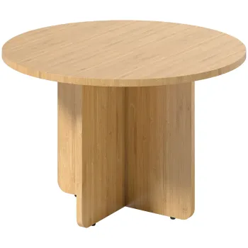 HOMCOM Masa de cafea rotunda, masa de living din bambus cu picior in cruce, natural | Aosom Romania imagine