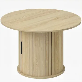 HOMCOM Masa de cafea rotunda, masa pentru living cu depozitare, usa glisanta cu lamele, 2 rafturi, efect lemn natural | Aosom Romania imagine