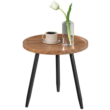 HOMCOM Masa de cafea rotunda pentru living, masa de cafea moderna cu cadru din otel, pentru living, camera, O 40 x 39 cm, lemn de nuc | Aosom Romania imagine