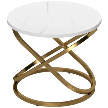 HOMCOM Masa de cafea rotunda stil industrial, metal auriu si blat cu efect marmura - dim. O 60 x 46H cm | Aosom Romania imagine