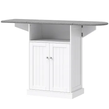 HOMCOM Masa de calcat cu suprafata pliabila si dulap pentru depozitare, 131x37x88.5 cm, alb | Aosom Romania imagine