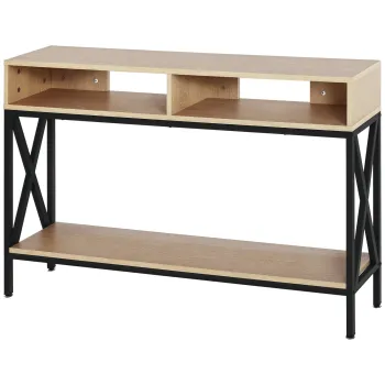 HOMCOM Masa de Console Masa de Intrare Industriala cu Multi-depozitare 120 x 23,5 x 75 cm Lemn Chene | Aosom Romania imagine