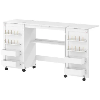 HOMCOM Masa de Cusut Pliabila cu Roti cu Blocare, Rafturi si 20 de Suporturi | Aosom Romania imagine