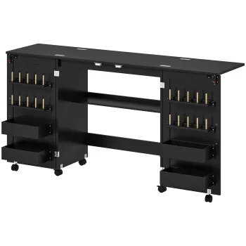 HOMCOM Masa de cusut pliabila, mobilier de cusut pe roti, 2 usi magnetice, 4 tavite, 20 carlige, 160x40x83cm, negru | Aosom Romania imagine
