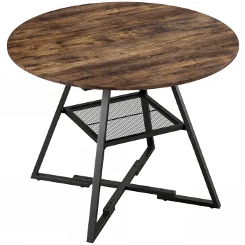 HOMCOM Masa de dining 4 locuri, 100 cm rotunda, bucatarie industriala, polita de depozitare, maro rustic. | Aosom Romania imagine