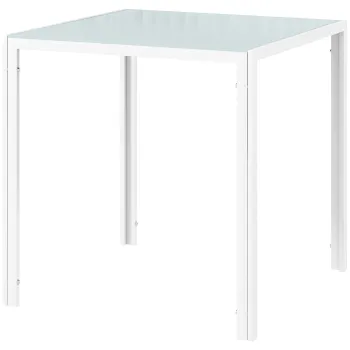 HOMCOM Masa de dining din sticla Masa patrata de bucatarie pentru 4 persoane cu picioare metalice pentru living 75x75x75 cm alb | Aosom Romania imagine
