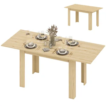 HOMCOM Masa de dining extensibila, masa de bucatarie rectagulara, pentru 6-8 persoane, 140-180 x 80 cm, efect lemn natural | Aosom Romania imagine