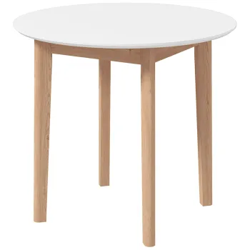 HOMCOM Masa de dining Masa de bucatarie Masa rotunda, design scandinav, 75 cm x 75 cm x 76 cm, Alb + natural | Aosom Romania imagine