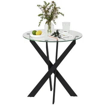 HOMCOM Masa de dining moderna din sticla, diametru 70 cm, Masa de bucatarie cu placa de sticla securizata si picioare din metal, pentru 4 persoane | Aosom Romania imagine