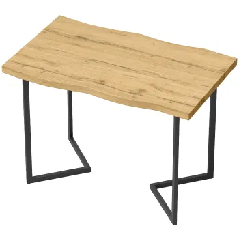 HOMCOM Masa de Dining pentru 2 Persoane cu Blat Gros Picioare Metalice Stil Modern 110x67x75,5 cm Stejar | Aosom Romania imagine