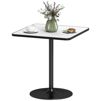 HOMCOM Masa de dining pentru 4 persoane masa de bucatarie stil modern cu blat efect marmura si baza rotunda, 70 x 70 cm, alb | Aosom Romania imagine