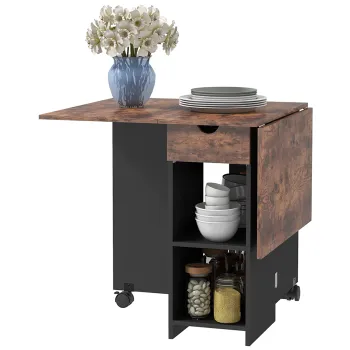 HOMCOM Masa de dining pliabila masa de bucatarie extensibila pentru 2 pana la 4 persoane 2 abatatori 120 x 72 x 75 cm maro rustic si negru | Aosom Romania imagine