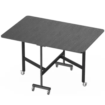 HOMCOM Masa de Dining Pliabila, Masa de Bucatarie Rabatabila cu Roti cu Frana pentru 4-6 Persoane, Birou Compact cu Cadru din Otel, pentru Living, 120x80x73 cm, Negru cu Efect de Lemn | Aosom Romania imagine