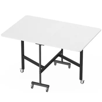 HOMCOM Masa de Dining Pliabila, Masa Rabatabila cu Roti si Frane pentru 4-6 Persoane, Birou Compact cu Structura din Otel, pentru Living, 120x80x73 cm, Alb cu Aspect de Lemn | Aosom Romania imagine