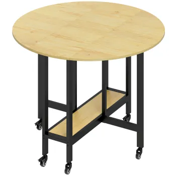 HOMCOM Masa de dining pliabila pe roti, masa de bucatarie pentru 4 persoane cu polita integrata, 100 x 100 x 75 cm, stejar | Aosom Romania imagine