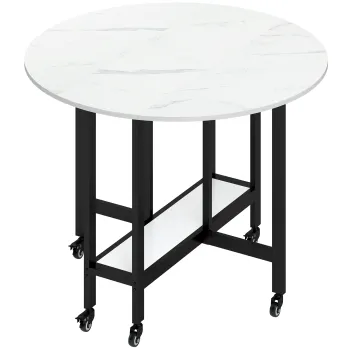 HOMCOM Masa de Dining Pliabila pe Roti, Masa de Bucatarie pentru 4 Persoane cu Raft Integrat, 100 x 100 x 75 cm, Alb | Aosom Romania imagine
