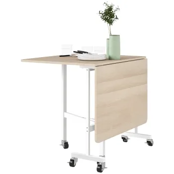 HOMCOM Masa de Dining Pliabila pentru 4-6 Persoane cu Roti si Aripi Rabatabile Masa Rabatabila pentru Bucatarie Sufragerie 120x80x73 cm Stejar | Aosom Romania imagine