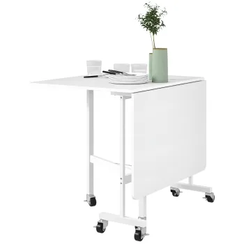 HOMCOM Masa de Dining Pliabila pentru 4-6 Persoane cu Roti si Aripile Pliabile Masa Pliabila pentru Bucatarie 120x80x73 cm Alb | Aosom Romania imagine