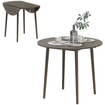 HOMCOM Masa de dining plianta 2 abatante, masa rotunda extensibila pentru 4 persoane, picioare din lemn O 89 x 73,5 cm, gri | Aosom Romania imagine