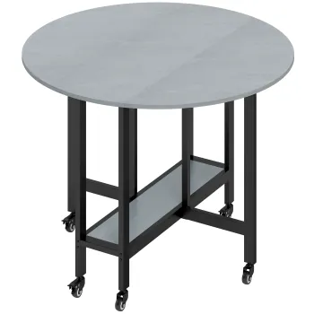 HOMCOM Masa de Dining Plianta cu Roti si Raft Deschis Masa de Bucatarie pentru Spatii Mici Gri Ciment | Aosom Romania imagine