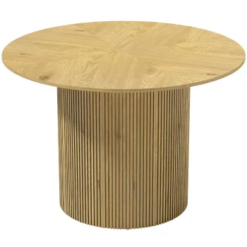 HOMCOM Masa de dining rotunda moderna pentru 4-6 persoane, masa de bucatarie de 110 cm cu baza cilindrica canelata, Stejar | Aosom Romania imagine