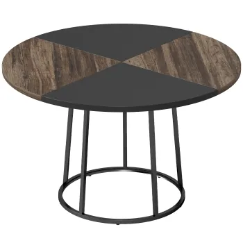 HOMCOM Masa de Dining Rotunda pentru 4-6 Persoane, Blat Bicolor MDF si Metal, 120x120x75 cm, Maro Rustic si Negru | Aosom Romania imagine