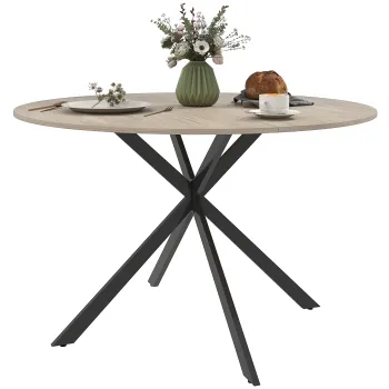 HOMCOM Masa de Dining Rotunda pentru 4 Persoane cu Structura de Otel O120x75 cm Maro Inchis | Aosom Romania imagine