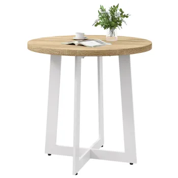 HOMCOM Masa de Dining Rotunda pentru 4 Persoane Masa de Bucatarie cu Blat de Lemn si Baza de Otel Incrucisata O80x75 cm Stejar | Aosom Romania imagine