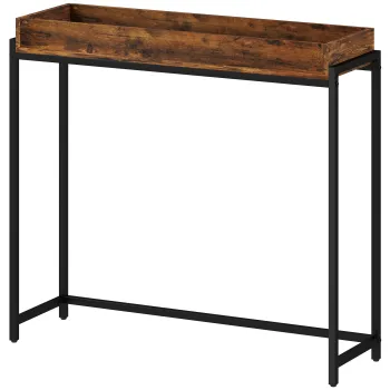 HOMCOM masa de hol, consola ingusta, metal, placa aglomerata, Maro-rustic | Aosom Romania imagine
