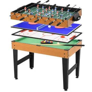 HOMCOM Masa de Joc 4 in 1 cu Fotbal de Masa, Biliard, Ping-Pong si Air Hockey, Varsta 6+ Ani, 107x61x84,5 cm, Multicolor | Aosom Romania imagine