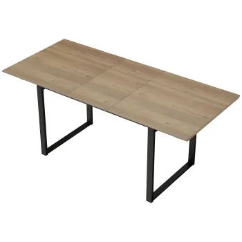 HOMCOM Masa de Luat Masa Extensibila pentru 6-8 Persoane cu Panouri Detasabile, 140-180cm Masa Rectangulara Extensibila cu Baza din Otel, Stil Industrial, pentru Sufragerie, Culoare Lemn | Aosom Romania imagine