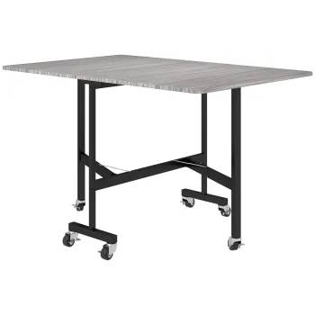 HOMCOM Masa de luat masa pliabila pe roti pentru 4-6 persoane 120 cm, roti cu frane, 2 abatatoare, stil industrial, gri | Aosom Romania imagine