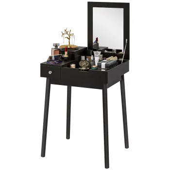 HOMCOM Masa de Machiaj 2 in 1 cu Oglinda Rabatatbila si 2 Sertare Negru | Aosom Romania imagine