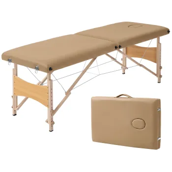 HOMCOM Masa de Masaj Pliabila cu Cadru din Lemn cu Inaltime Reglabila si Husa de Transport 186x60x61-87 cm Maro | Aosom Romania imagine