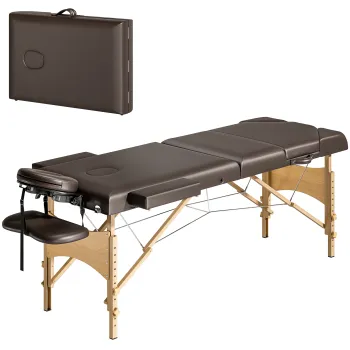 HOMCOM Masa de Masaj Pliabila din Lemn cu 3 Zone cu Inaltime Spatar Suport Pentru Cap Ajustabile Brate 215x60x64-89 cm Marron | Aosom Romania imagine