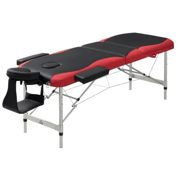 HOMCOM Masa de Masaj Pliabila si Portabila 210x81x62-85 cm Masa Ajustabila in Inaltime cu Suport de Cap si Suport de Brate pentru Tatuaj Fizioterapie Negru si Rosu | Aosom Romania imagine