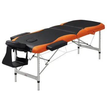 HOMCOM Masa de Masaj Pliabila si Portabila 210x81x62-85 cm Masa Reglabila in Inaltime cu Suport de Cap si Baza pentru Tatuaj Fizioterapie Negru si Portocaliu | Aosom Romania imagine