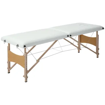 HOMCOM Masa de masaj plianta, pat de masaj 2 zone, inaltime reglabila, pernuta faciala detasabila, 186 x 60 x 58-81 cm, crem | Aosom Romania imagine