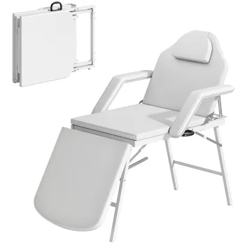 HOMCOM Masa de masaj portabila, masa de masaj pliabila cu acoperire din piele ecologica, capitonaj din spuma, cadru din otel, alb | Aosom Romania imagine