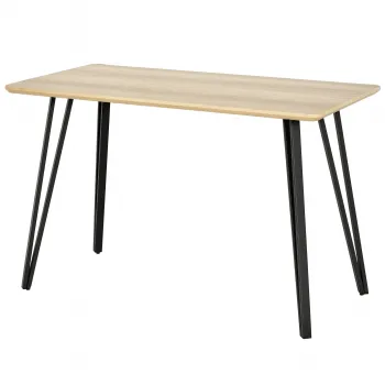 HOMCOM Masa de mese design industrial, blat mare dim. 120L x 60l x 75H cm, picioare din metal negru in forma de ace, MDF aspect de stejar deschis | Aosom Romania imagine