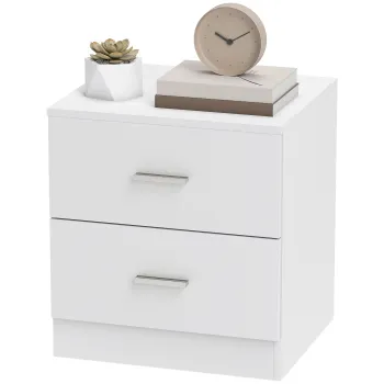 HOMCOM Masa de noapte cu 2 sertare maner din aliaj de aluminiu stil contemporan 45 x 39,5 x 49 cm alb | Aosom Romania imagine