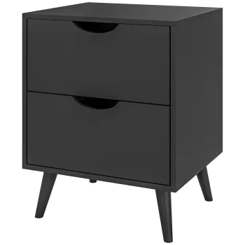 HOMCOM Masa de noapte masa de noapte cu 2 sertare, stil scandinav pentru camera de dormit, sufragerie, 40 x 35 x 50,5 cm, Negru | Aosom Romania imagine
