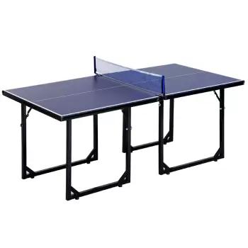 HOMCOM  Masa de Ping Pong Pliabila cu Plasa din Otel si MDF, 182x91x76cm - Albastru | Aosom Ro imagine