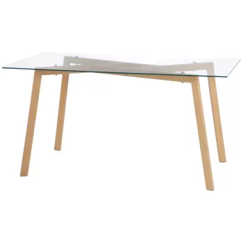 HOMCOM Masa de sufragerie dreptunghiulara pentru max 4 persoane, din otel cu blat din sticla securizata, pentru bucatarie, sufragerie si living, 150x75x76 cm imagine