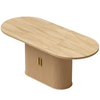 HOMCOM Masa de Sufragerie Ovala pentru 6 persoane, Usi Culisante, 6 Compartimente, Stil rustic modern, 180x80x75cm, Stejar | Aosom Romania imagine