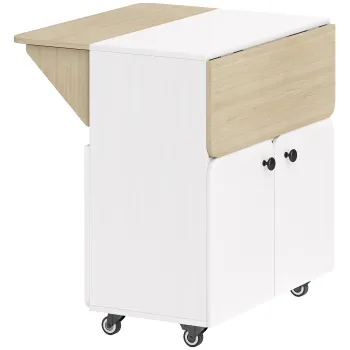 HOMCOM Masa de sufragerie pliabila pe roti, masa de bucatarie 4 persoane, 2 blaturi rabatabile, etajera, dulap, 70x83x75cm, alb | Aosom Romania imagine