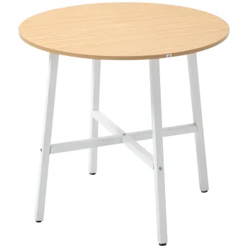 HOMCOM Masa de sufragerie, stil industrial, design rotunjit, stabila pana la 60 kg, O80 x 76H cm, lemn natural/Alb | Aosom Romania imagine