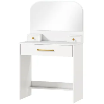 HOMCOM Masa de toaleta cu oglinda, masa compacta cu 3 sertare, Alb | Aosom Romania imagine
